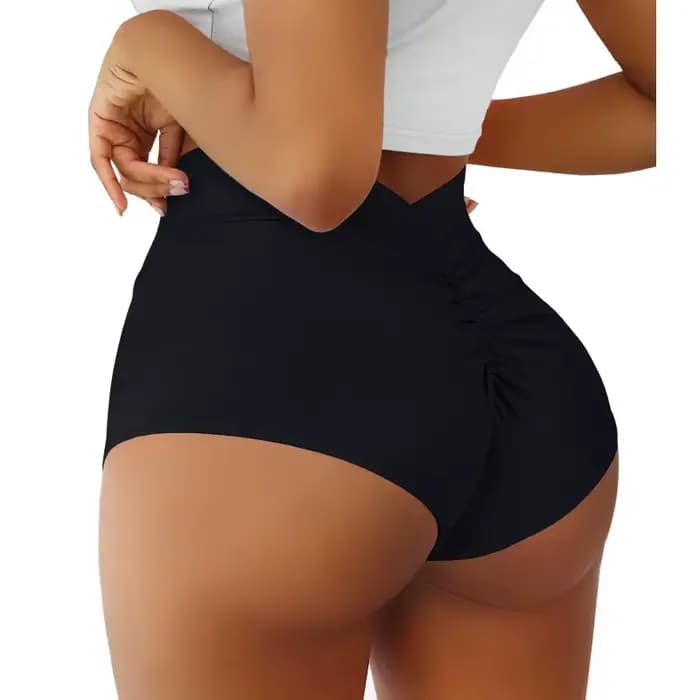 Short de bain taille haute pour femmes, Design plissé, tendance, couleur unie, bas de Bikini slim, p