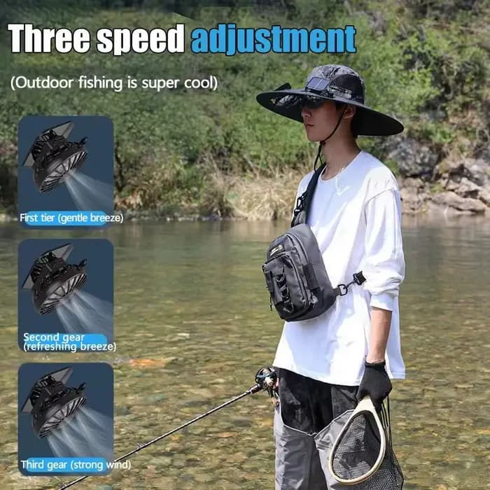 Chapeau solaire à double ventilateur à large bord, pour Camping en plein air, pêche, Anti-UV, pour h