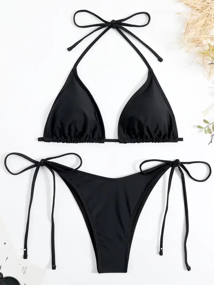 Sexy marron Bikini 2024 femmes solide rouge licou Push Up soutien-gorge cravate côté Triangle maillo