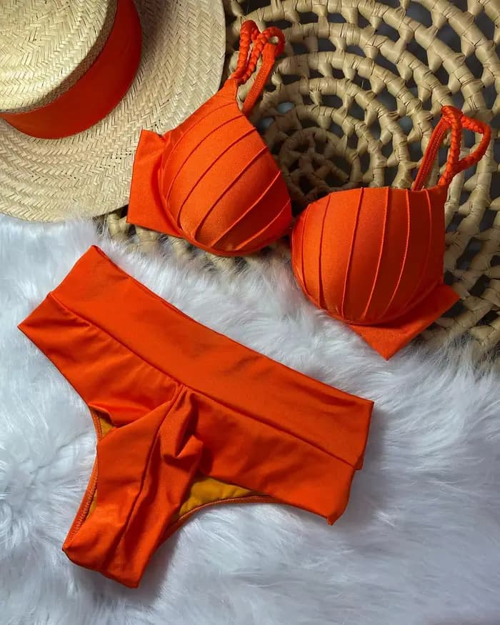 Pas cher Push Up Bikinis femmes maillots de bain solide rembourré femmes maillots de bain Vintage fe