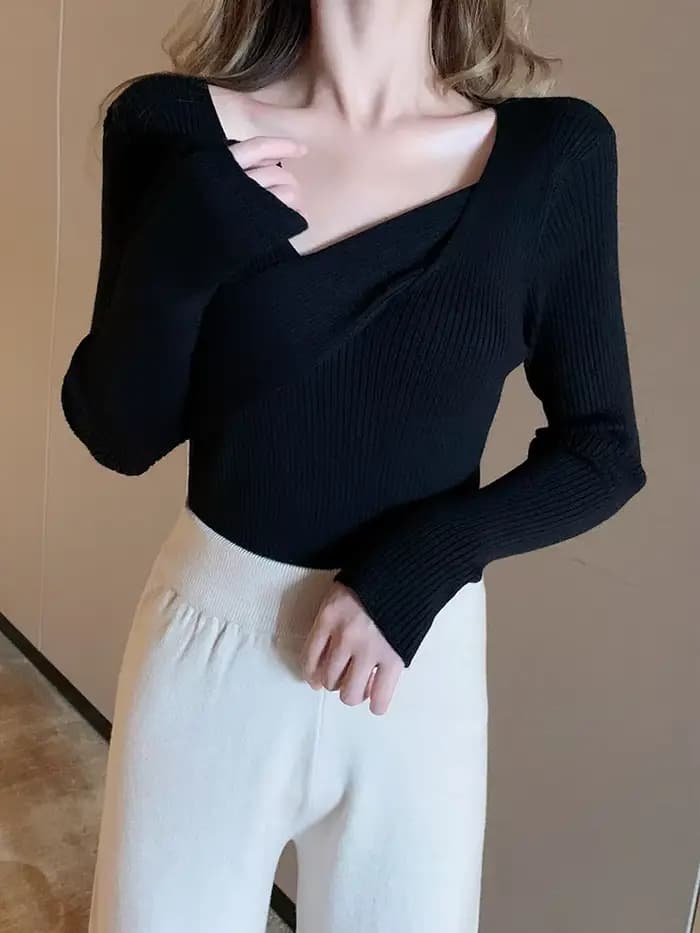 AOSSVIAO Pull sexy à col en V pour femme, pull en jersey tendance pour femme, collection hiver 2026,