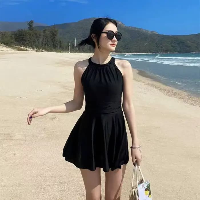 Maillot de bain une pièce pour femmes, col halter, bikini, nouveau maillot de bain noir sexy et tend