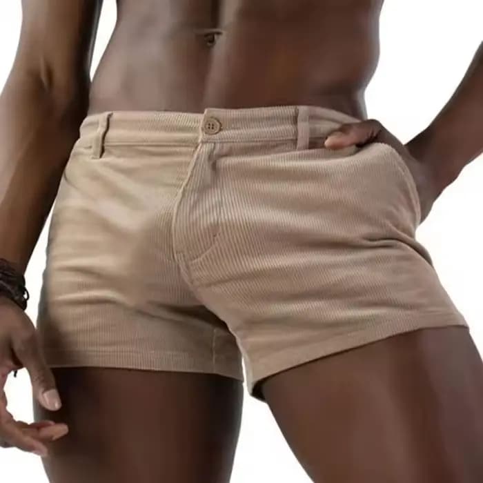 Short Vintage pour hommes, pantalon court d'été tendance rétro en velours côtelé, boutons, couleur u