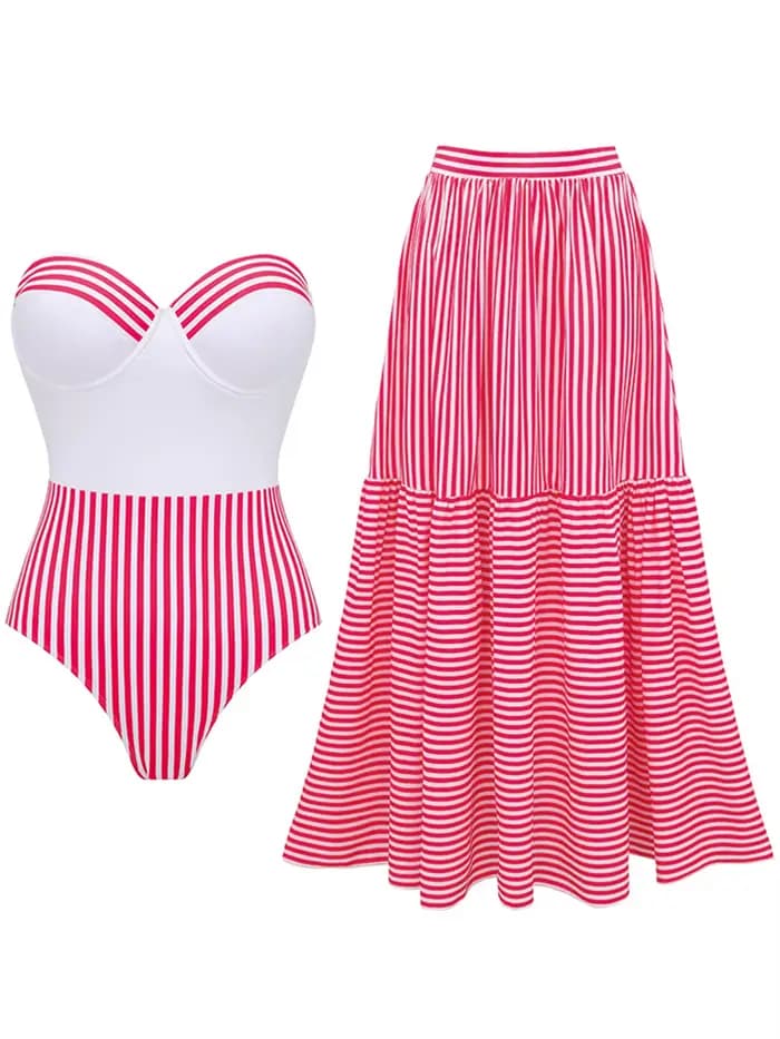 Maillot de bain une pièce Bandeau, Push Up, pour femmes, robe de plage, imprimé rayé, vêtements de p