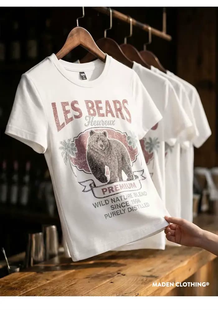 T-shirt court Maden pour femme, coupe ajustée, imprimé rétro magazine, séchage rapide, respirant, ma