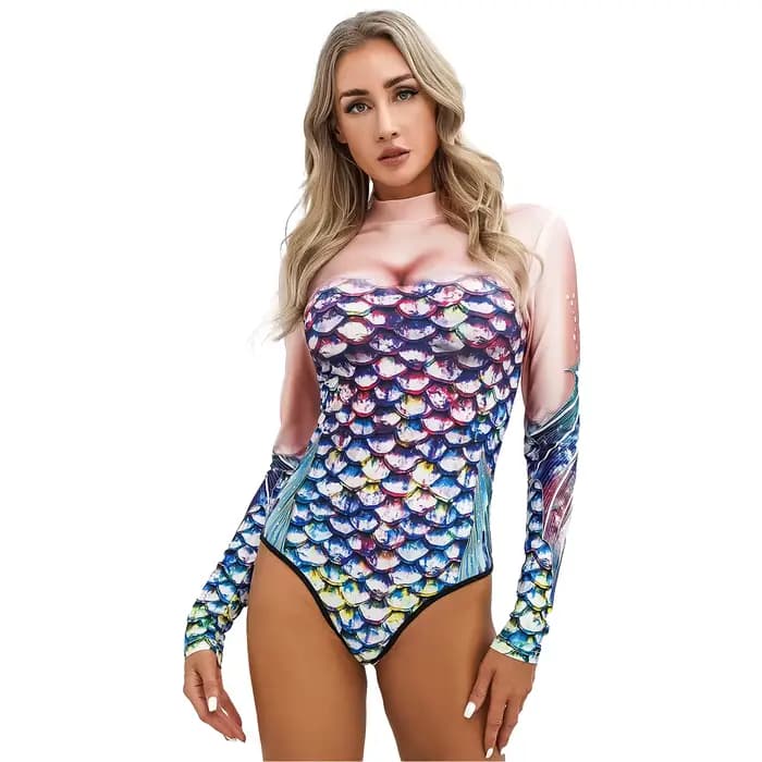 Maillot de bain une pièce sirène pour femme, combinaison de cosplay imprimée 3D élégante avec fermet