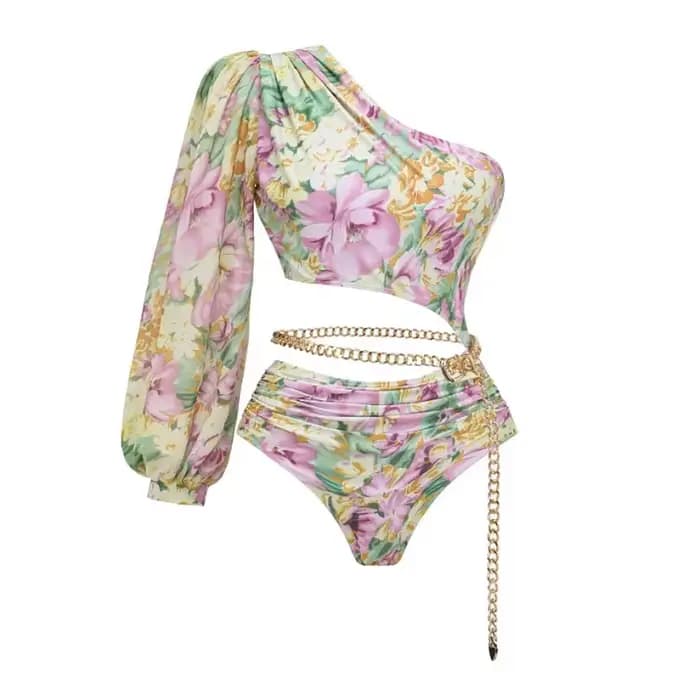 Maillot de bain avec jupe pour femmes, imprimé épissure à volants, vêtements de plage, vacances, Cov