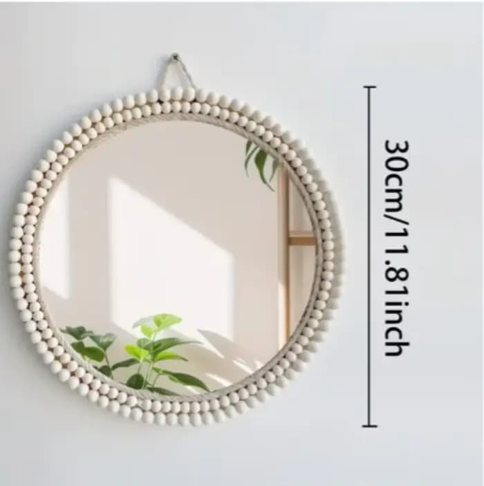 Miroir cosmétique artisanal nordique décoré de perles en bois, forme de pétale, pour commode, salon,