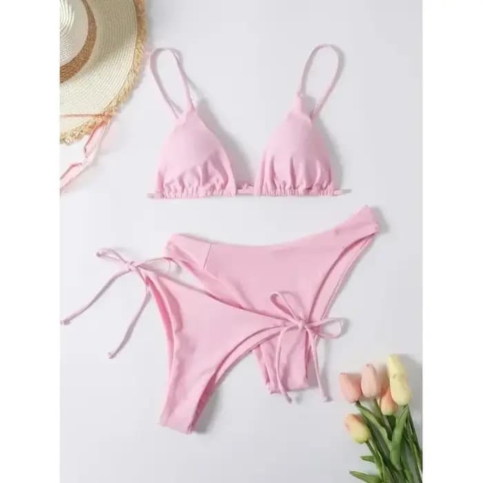 Ensemble bikini 3 pièces sexy pour femme – Maillot de bain triangle bandeau push up en bleu et viole