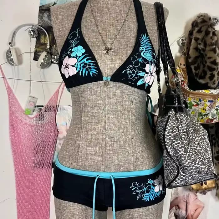 UETEEY 2025 Nouveau Maillots De Bain D'été Bikinis Ensemble Sexy Imprimé Dentelle Dos Nu Bikini 2 Pi
