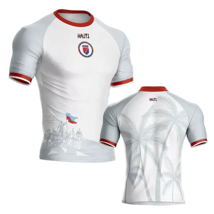 Maillot de football unisexe respirant à manches courtes avec silhouette patriotique de palmier d'Haï