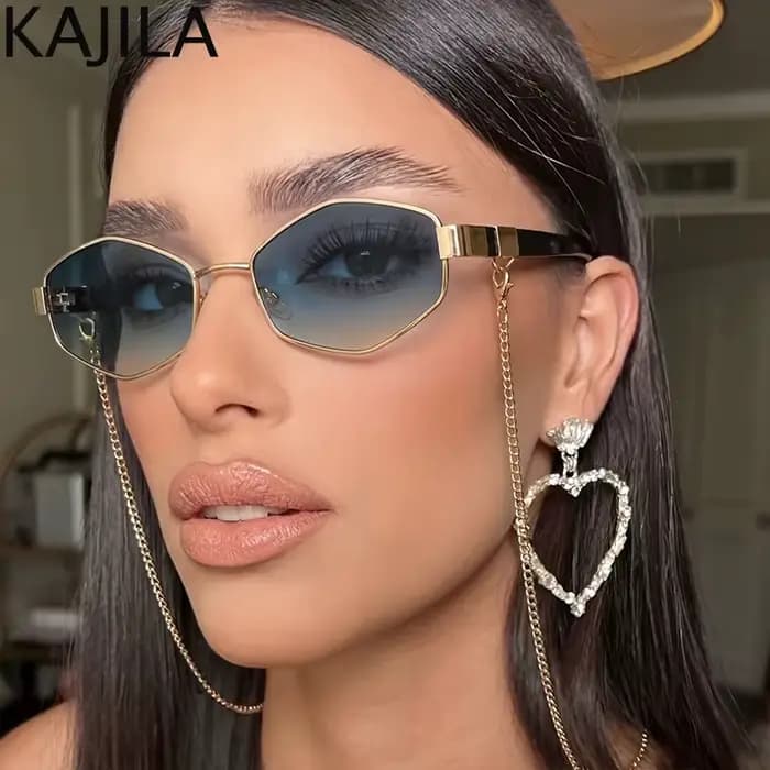 Lunettes De soleil hexagonales à petite monture pour femmes, Sexy, avec chaîne, marque De luxe De st
