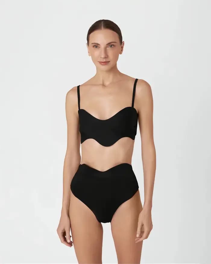 Bikini à bords festonnés pour femme, maillot de bain taille haute de luxe, ensemble deux pièces, ten