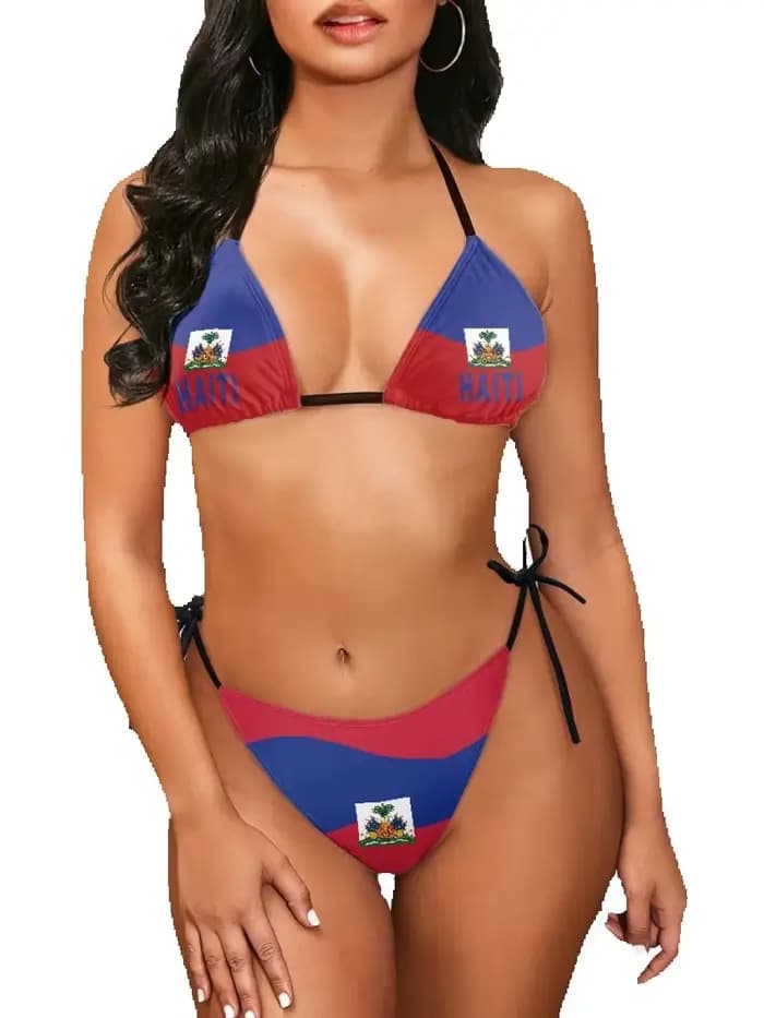 Été haïtien patriotique licou dos nu Bikini ensemble personnalisé Haïtien drapeau maillot de bain cr