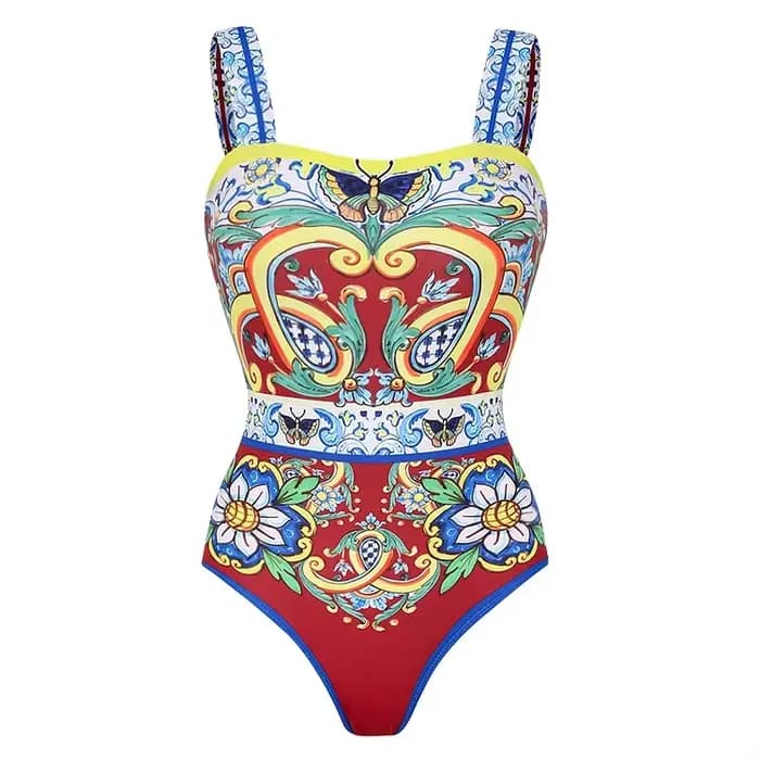 Maillot de bain une pièce imprimé à motif Vintage, ensemble deux pièces, vêtements de plage pour fem