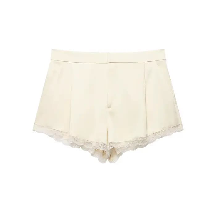 Shorts Femme Élégants et Décontractés pour Soirées, Collection Été 2026, avec Dentelle, Poches Latér
