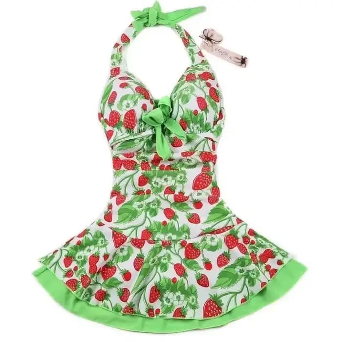 Femmes fraise robe de bain Vintage fraise imprimé licou maillot de bain fraise une pièce maillot de