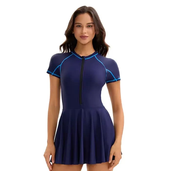 Maillot de bain une pièce pour femmes, col haut, modeste, contrôle du ventre, amincissant, avec jupe