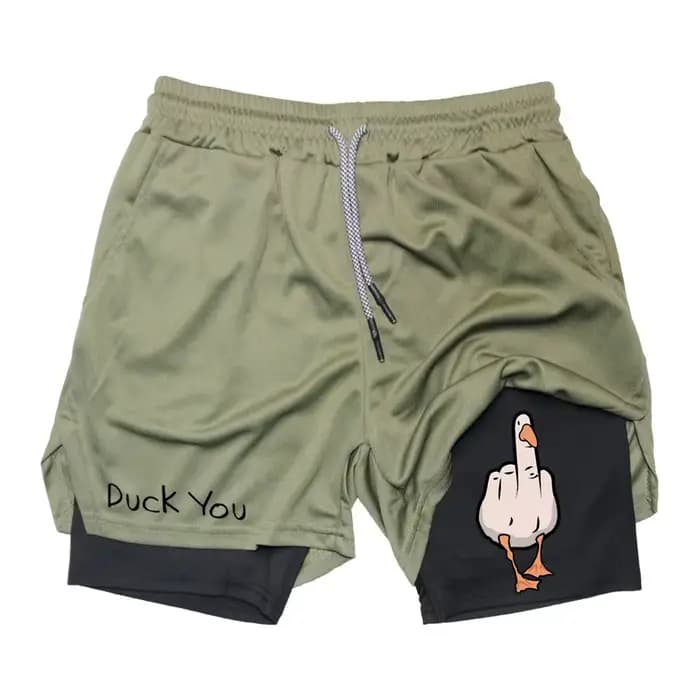 Short d'été imprimé canard de dessin animé pour hommes, Double couche avec lettres imprimées, pantal