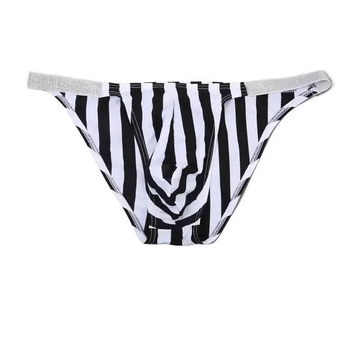 Maillot de bain pour hommes, slip de bain, Sexy, avec poche bombée, rayures zébrées, vêtements de pl