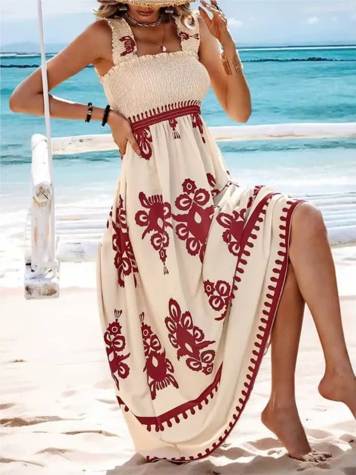 Robe de plage à bretelles sexy pour femmes, robe d'été de vacances, mode d'été, imprimé, poitrine él