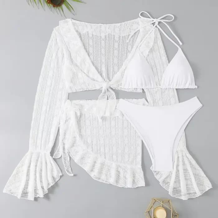 2025 femmes maillot de bain à manches longues couvrir maillots de bain Sexy quatre pièces été solide