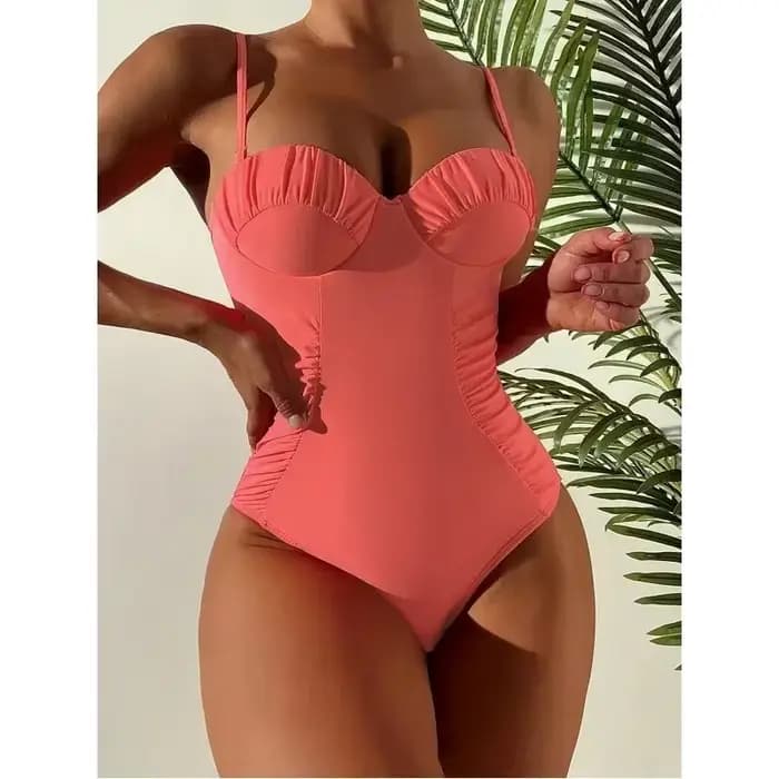Maillot de bain une pièce sexy push-up plissé uni pour femme 2026 – Nouvelle collection Maio Feminin