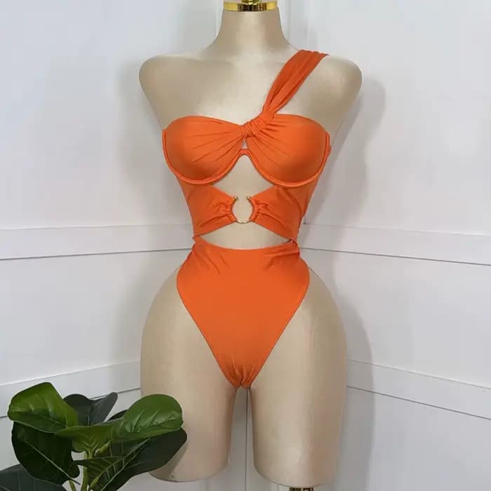 Maillot de bain à armatures pour femmes, une pièce découpée, asymétrique épaule dénudée, jambe haute