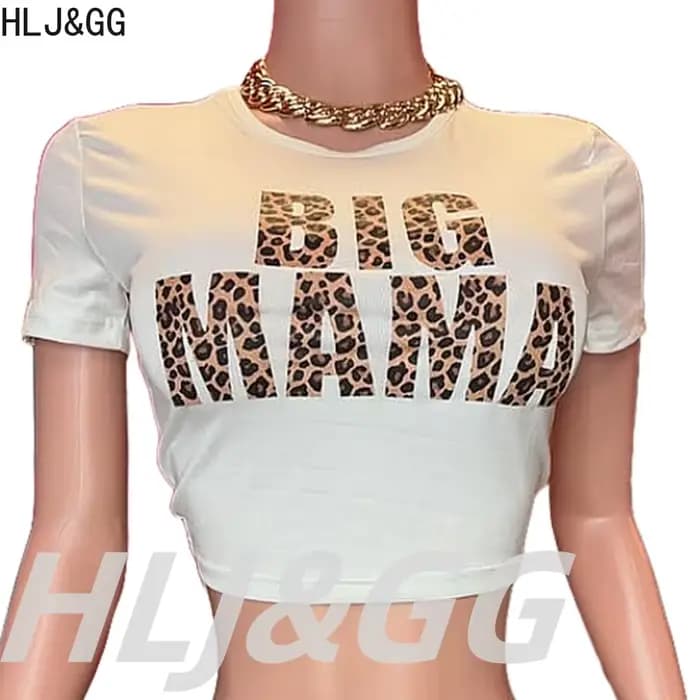 HLJ & GG – ensemble deux pièces pour femmes, Short léopard à paillettes, col rond, manches courtes,