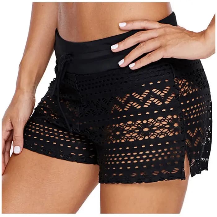Short de bain en maille noire sexy pour femme, maillot de bain en dentelle, short de bain astronomiq