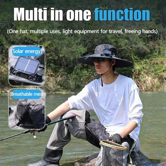 Chapeau solaire à double ventilateur à large bord, pour Camping en plein air, pêche, Anti-UV, pour h