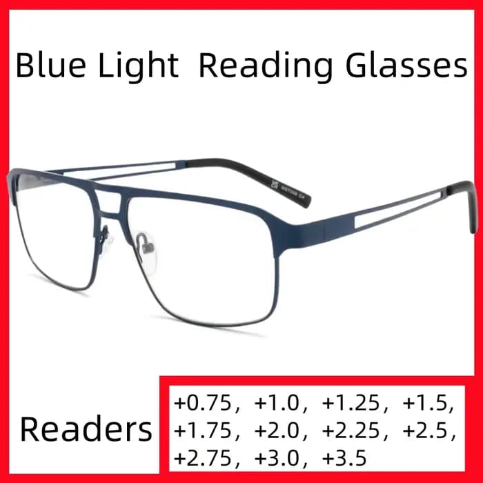 Lecteurs hommes lumière bleue bloquant les lunettes de lecture cadre en métal charnière à ressort pr