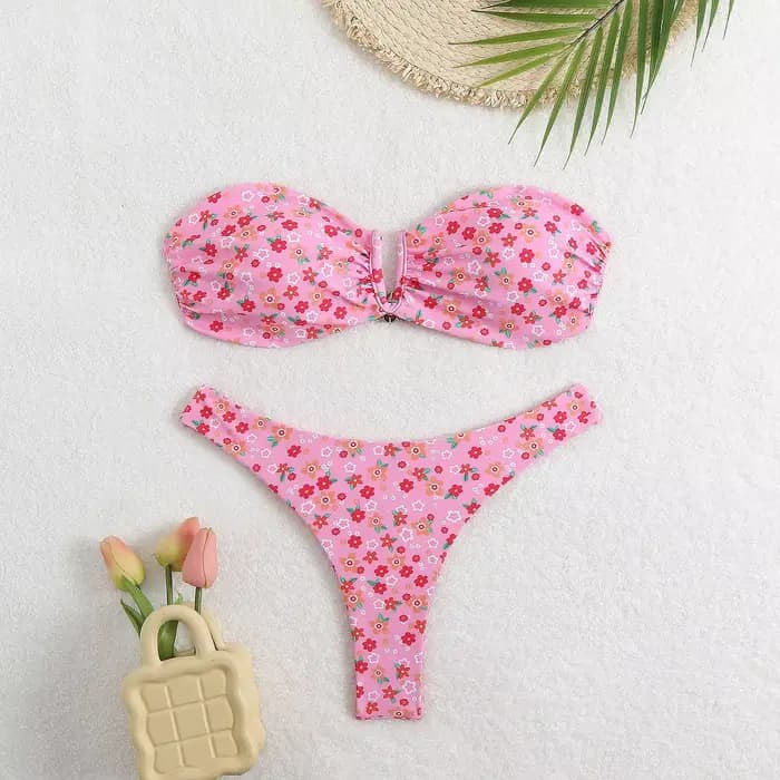 Ensemble Bikini Sexy imprimé floral 2 pièces maillot de bain pour femmes sans bretelles dos nu évide