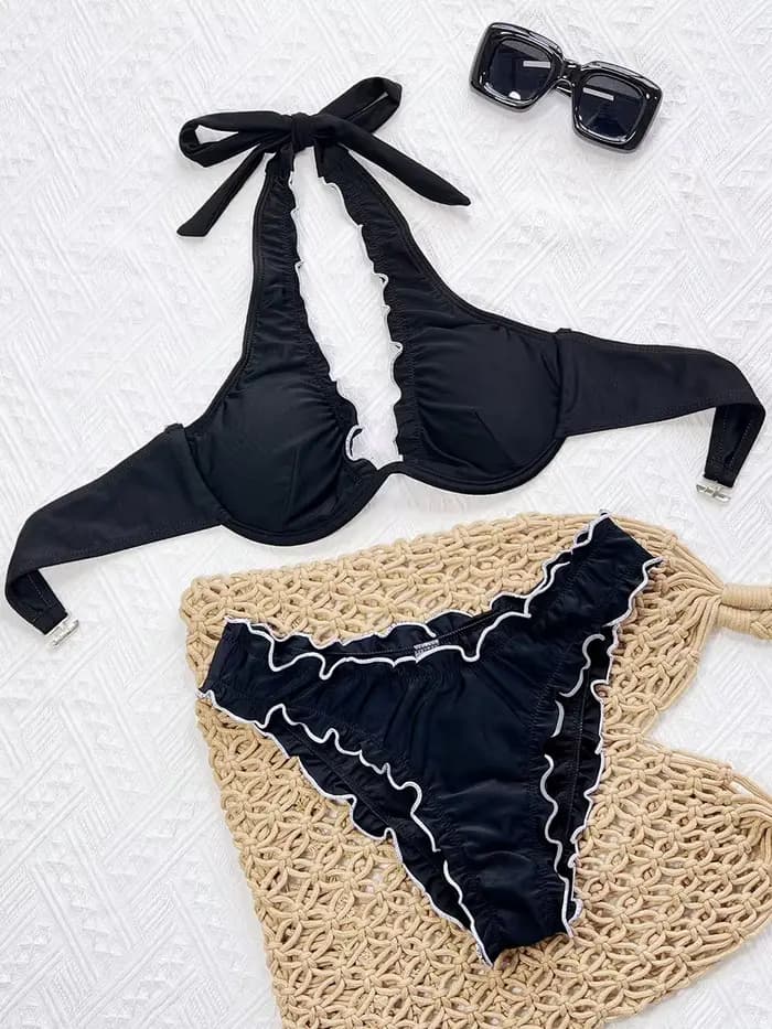 Volants à volants licou à armatures v-bar Bikini femmes maillot de bain maillot de bain pour femme d