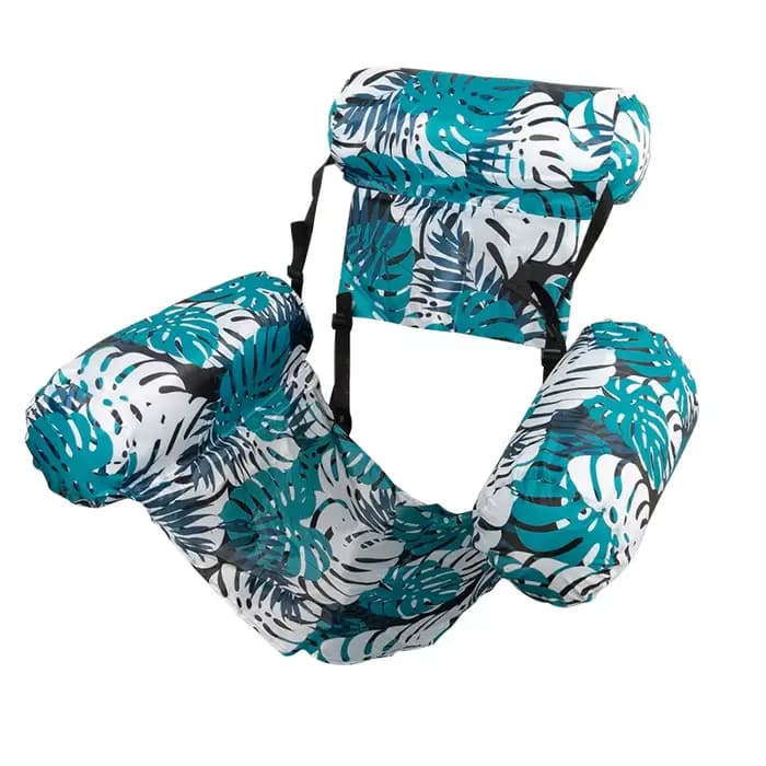 Chaise longue gonflable à imprimé tropical avec dossier, transat flottant pour adultes, flotteurs de