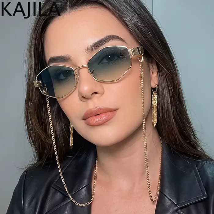 Lunettes De soleil hexagonales à petite monture pour femmes, Sexy, avec chaîne, marque De luxe De st