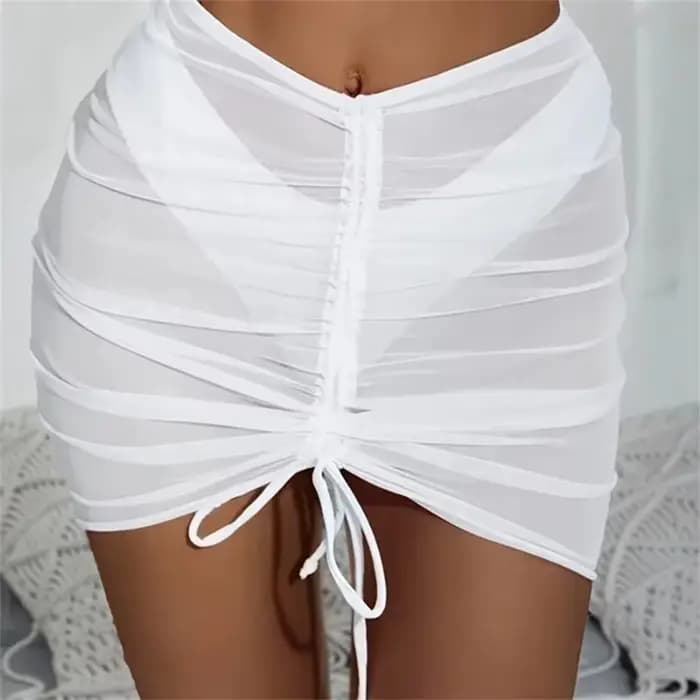 Nouveau Maillot de bain translucide jupe de plage maille cordon solide gaze jupe à volants surjupe b