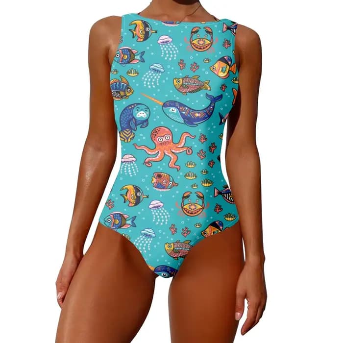 Maillot de bain une pièce grandes vagues écailles de poisson imprimé vêtements de sport décontractés