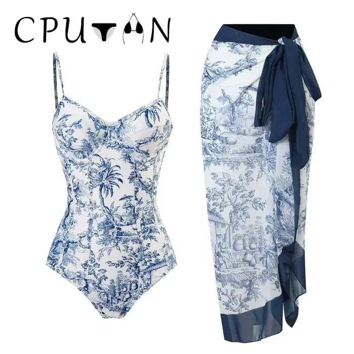 CPUTAN-Maillot de bain vintage pour femme, ensemble deux pièces, push up, bikini, sexy, rétro, jupe