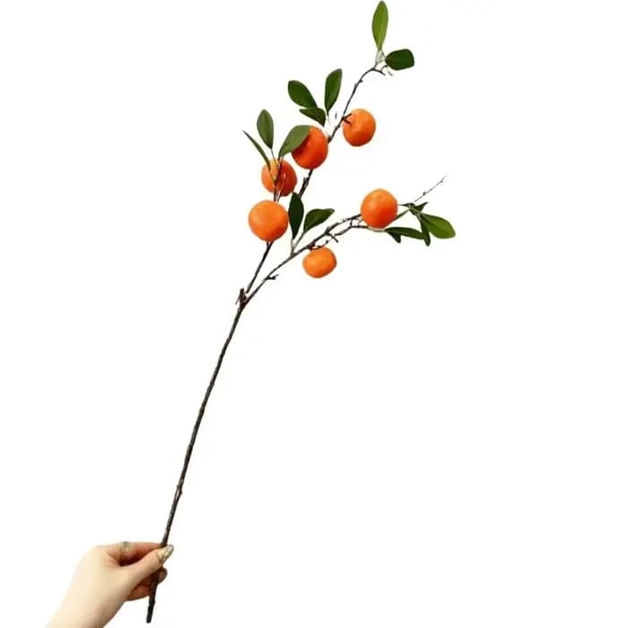 Branche d'Orange Artificielle Feuilles Vertes Luxe Faux Fruit d'Orange Simulation Arbre Fruitier Élé