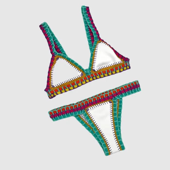 Maillot de bain blanc sexy en crochet pour femmes, bikini de luxe, style boho, triangle élastique, v
