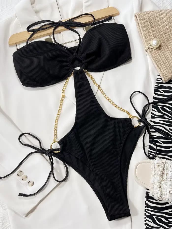 Maillot de bain une pièce noir, sexy, monokini, couleur unie, dos nu, pour femmes, vêtements de plag