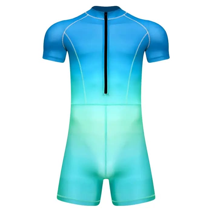Combinaison de bain une pièce pour homme, type justaucorps, avec protection anti-UV, manches courtes