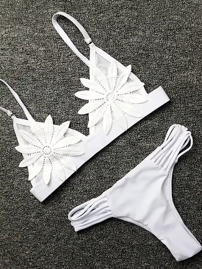 Canwedance maille fleur maillots de bain femmes doux maillots de bain été Sexy chaud Bikini ensemble