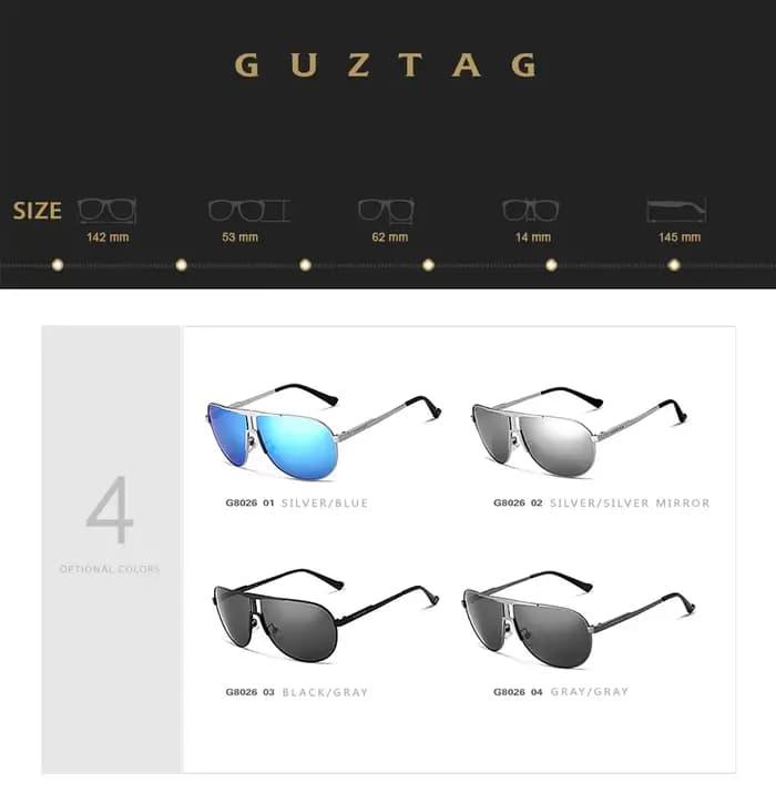GUZTAG-Lunettes de soleil polarisées classiques pour hommes, en acier inoxydable, vintage, pour l'ex