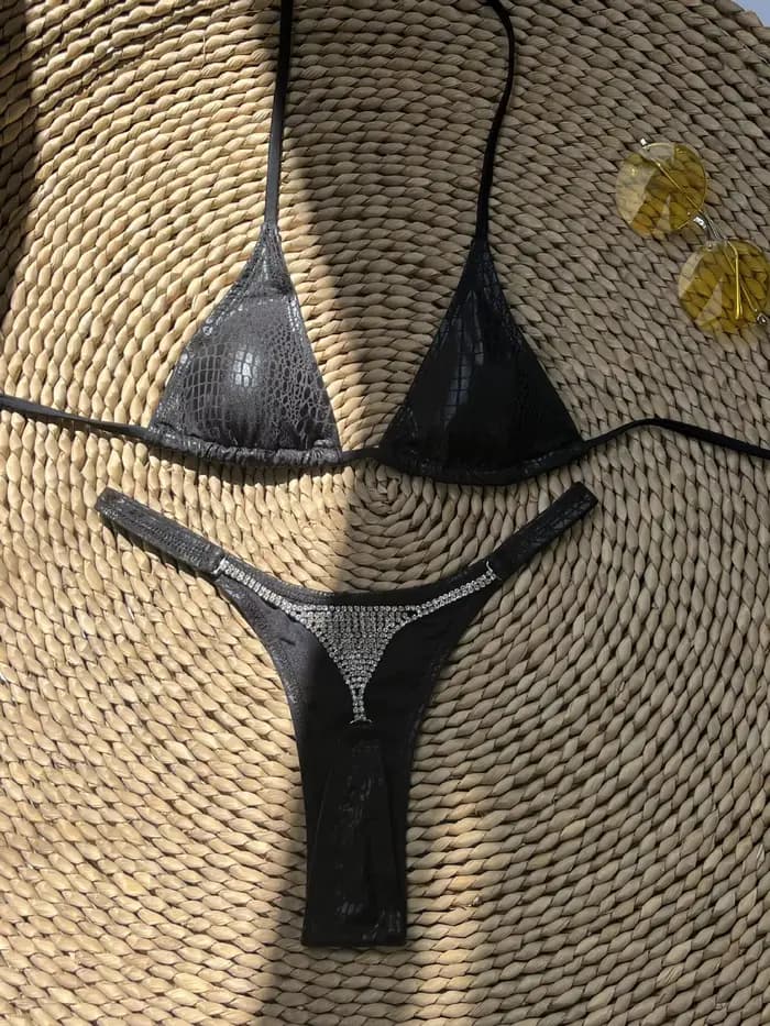 Noir Sexy Bikini femmes maillot de bain féminin Bikinis ensemble serpent maillot de bain imprimé été