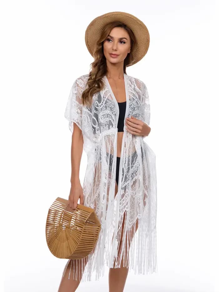Longue robe de plage en dentelle florale pour femmes, cover-up pour maillots de bain, Industries ong