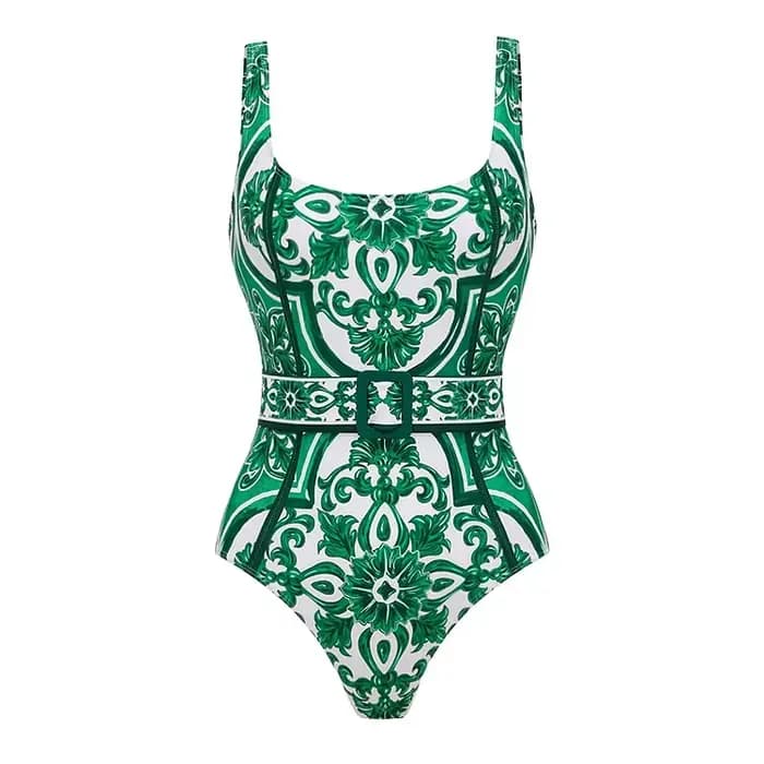 FLAXMAKER Vintage motif imprimé une pièce maillot de bain et pantalon ou jupe femmes Vintage classiq