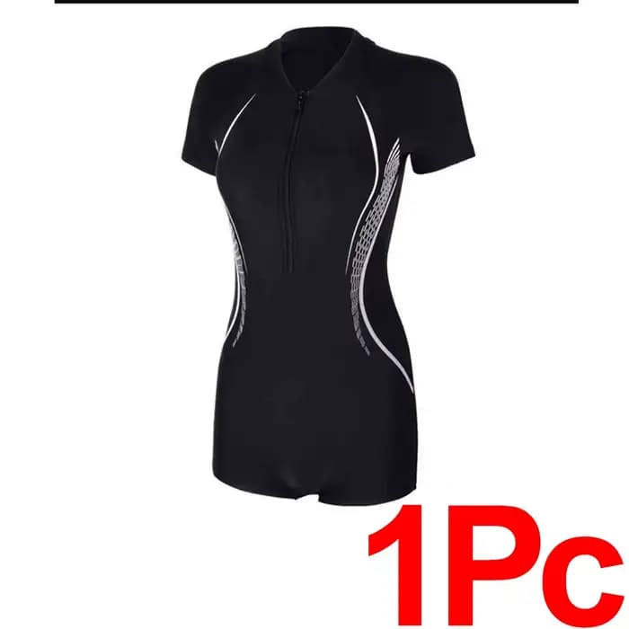 Manches courtes modeste une pièce maillot de bain minceur coupe carrée maillot de bain grande taille