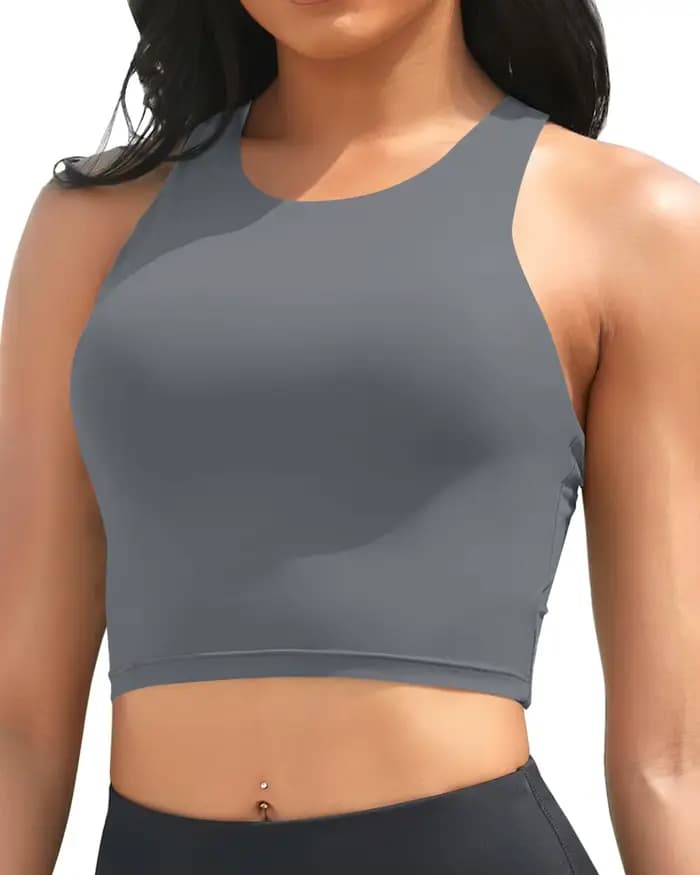 2026 Haut de maillot de bain sportif rembourré pour femme, uni